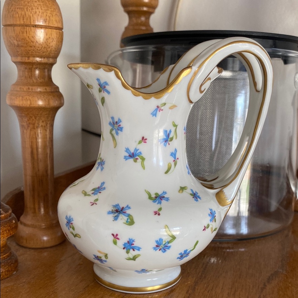 Floral Ceramic Pitcher with Gold Accents